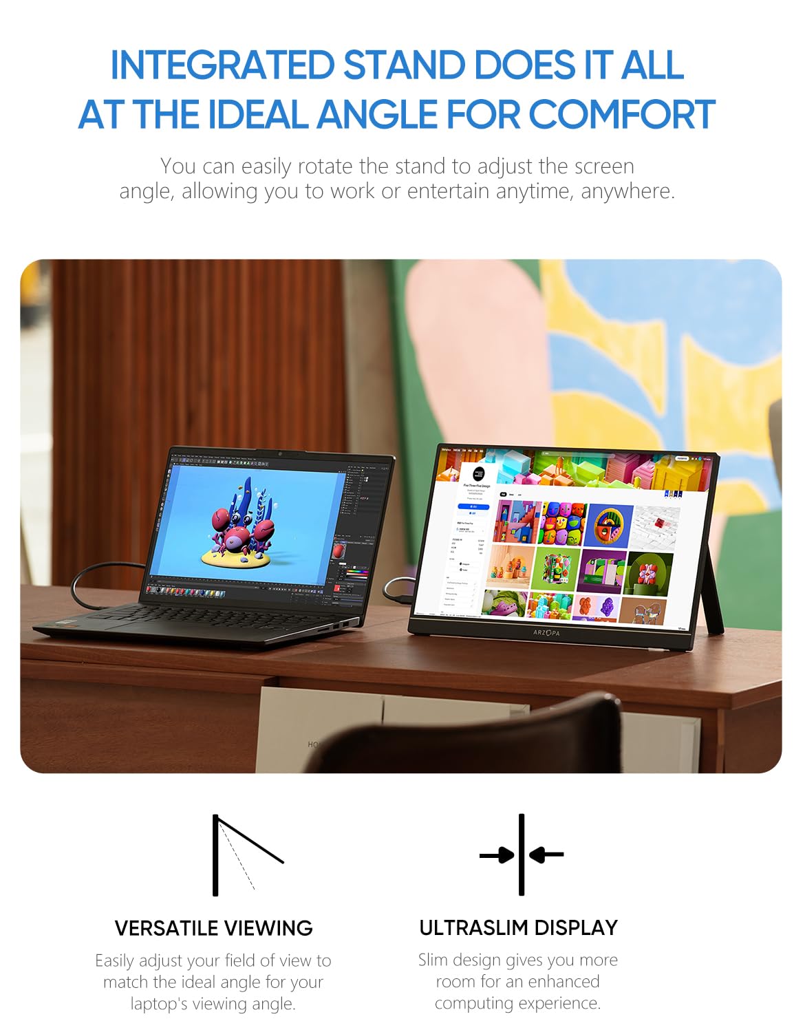 Arzopa 15.6 inch IPS FHD HDR 1080P Resolution 100% SRGB 300 Nits Portable Monitor feature 6