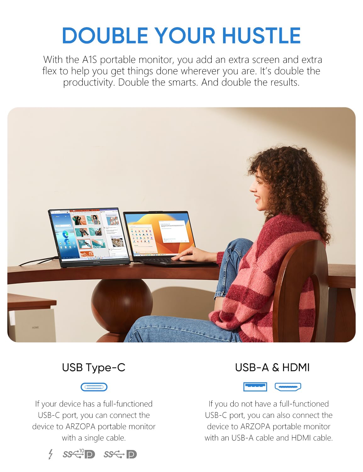 ARZOPA Portable Monitor Kickstand, 14.0″ Ultra Slim Portable Laptop alternate view
