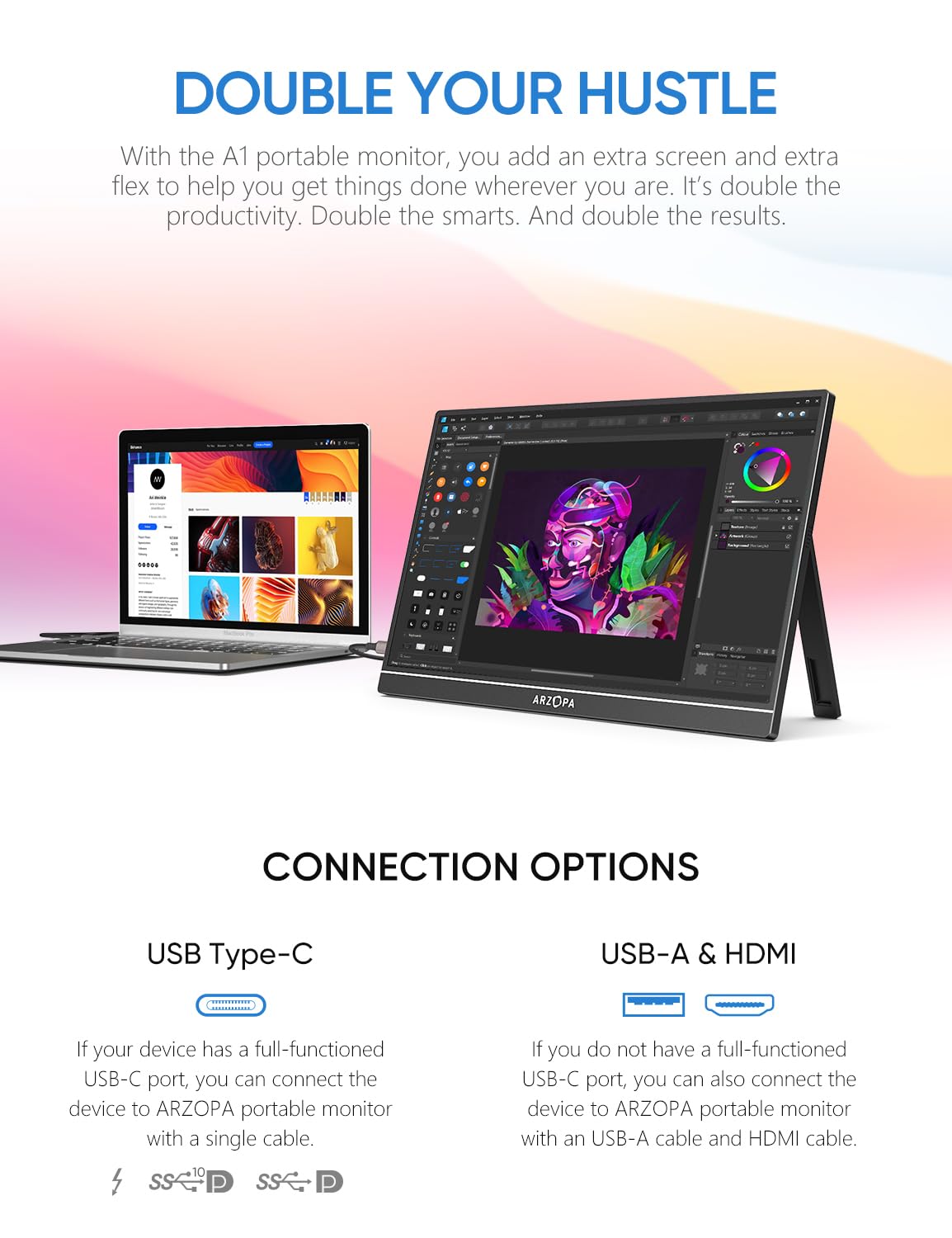 Arzopa 15.6 inch IPS FHD HDR 1080P Resolution 100% SRGB 300 Nits Portable Monitor feature 3
