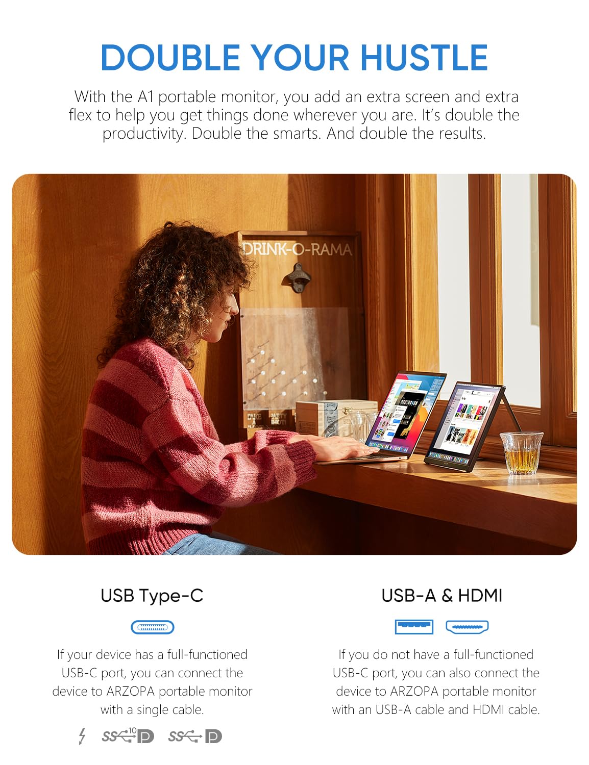 Arzopa 15.6 inch IPS FHD HDR 1080P Resolution 100% SRGB 300 Nits Portable Monitor feature 5