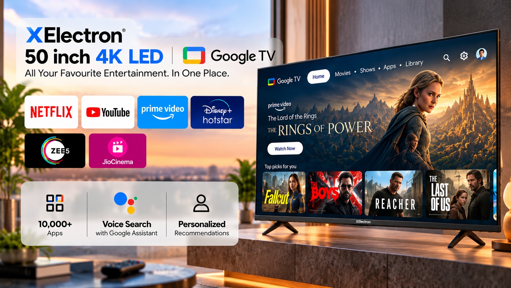 XElectron 50 Inch (110 cm) Techno Series 4K Ultra HD LED Smart Google TV 55GTV (Black) showcase banner 2