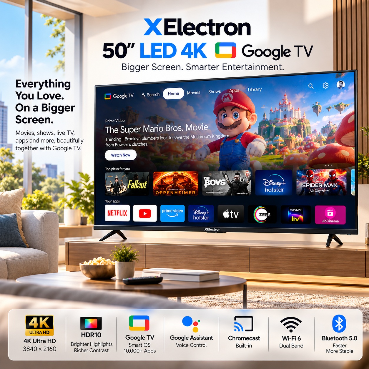 XElectron 50 Inch (110 cm) Techno Series 4K Ultra HD LED Smart Google TV 55GTV (Black) alternate