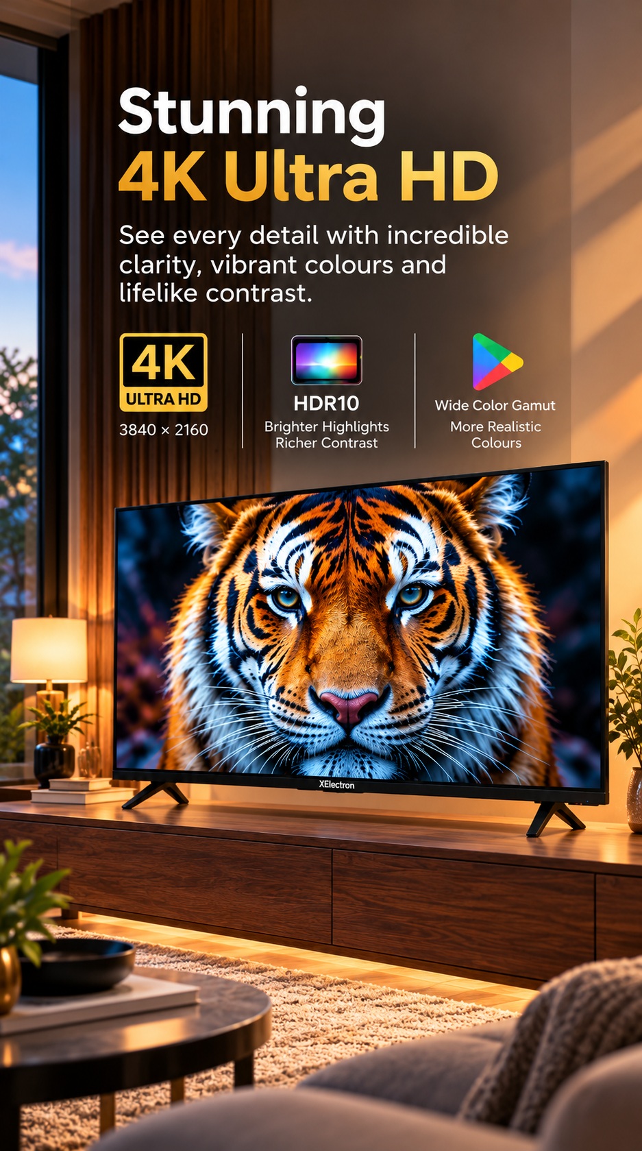 XElectron 55 Inch (140 cm) Techno Series 4K Ultra HD LED Smart Google TV 55GTV (Black) mobile banner 3