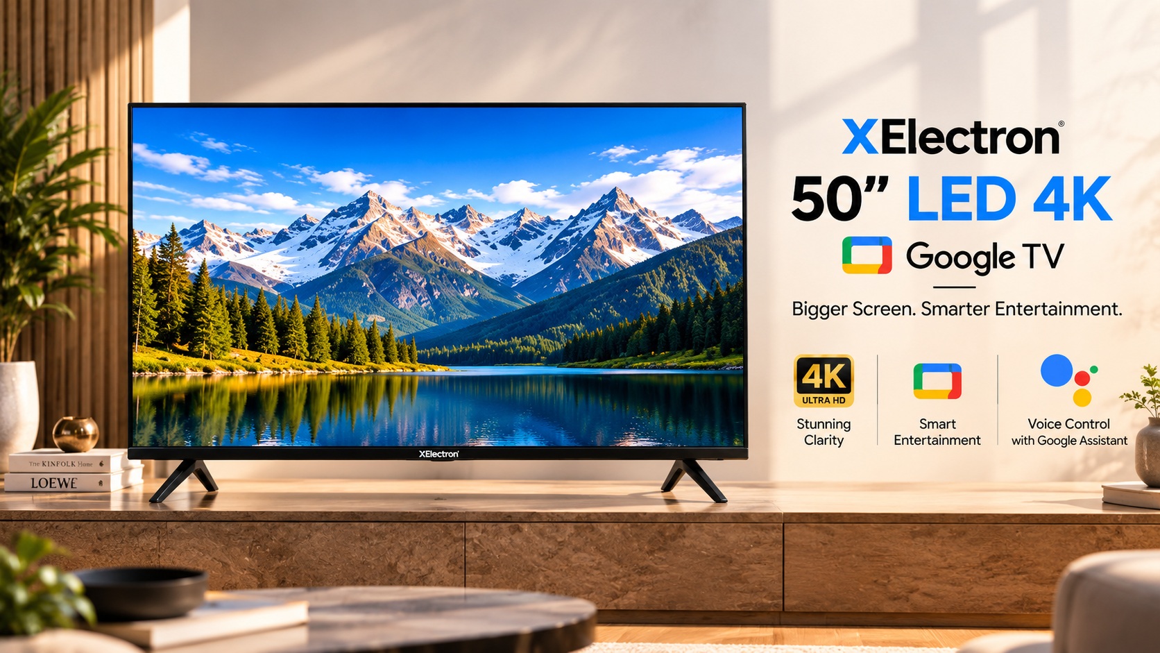 XElectron 50 Inch (110 cm) Techno Series 4K Ultra HD LED Smart Google TV 55GTV (Black) showcase banner 1