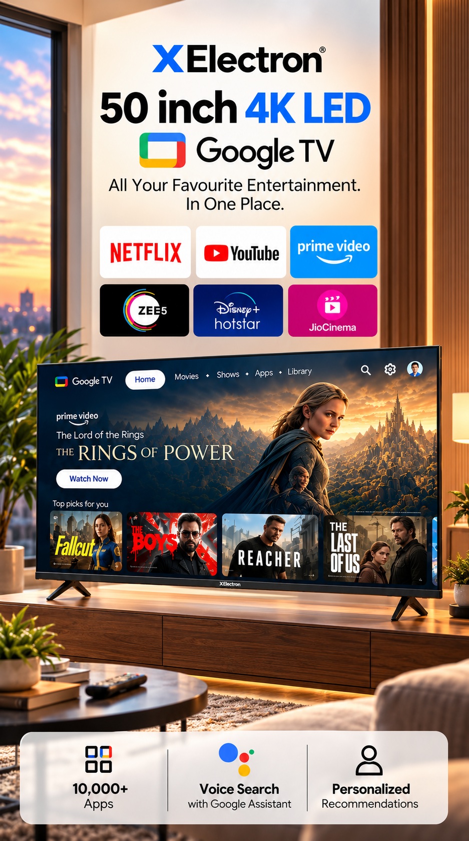 XElectron 50 Inch (110 cm) Techno Series 4K Ultra HD LED Smart Google TV 55GTV (Black) mobile banner 2