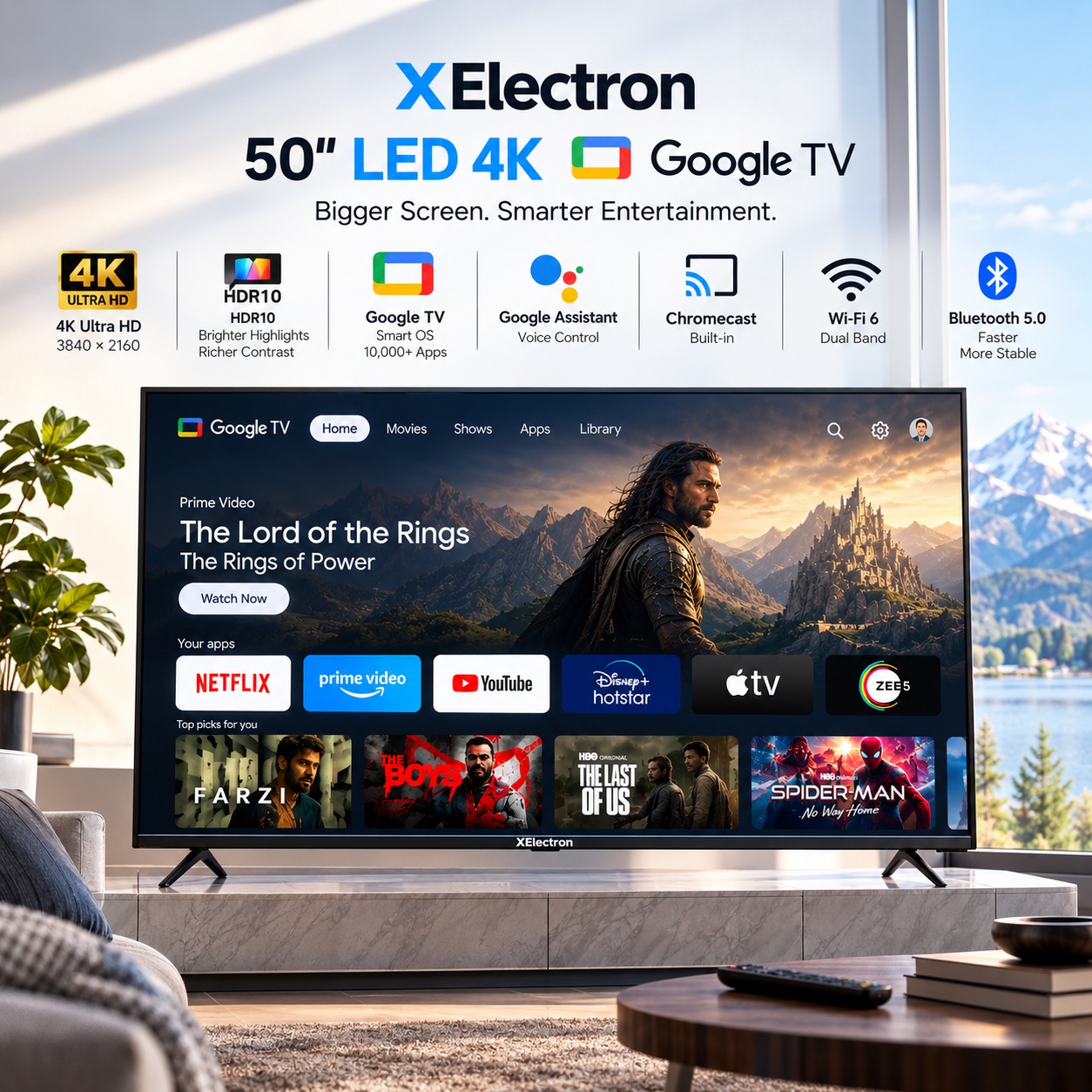 XElectron 50 Inch (110 cm) Techno Series 4K Ultra HD LED Smart Google TV 55GTV (Black) feature 2
