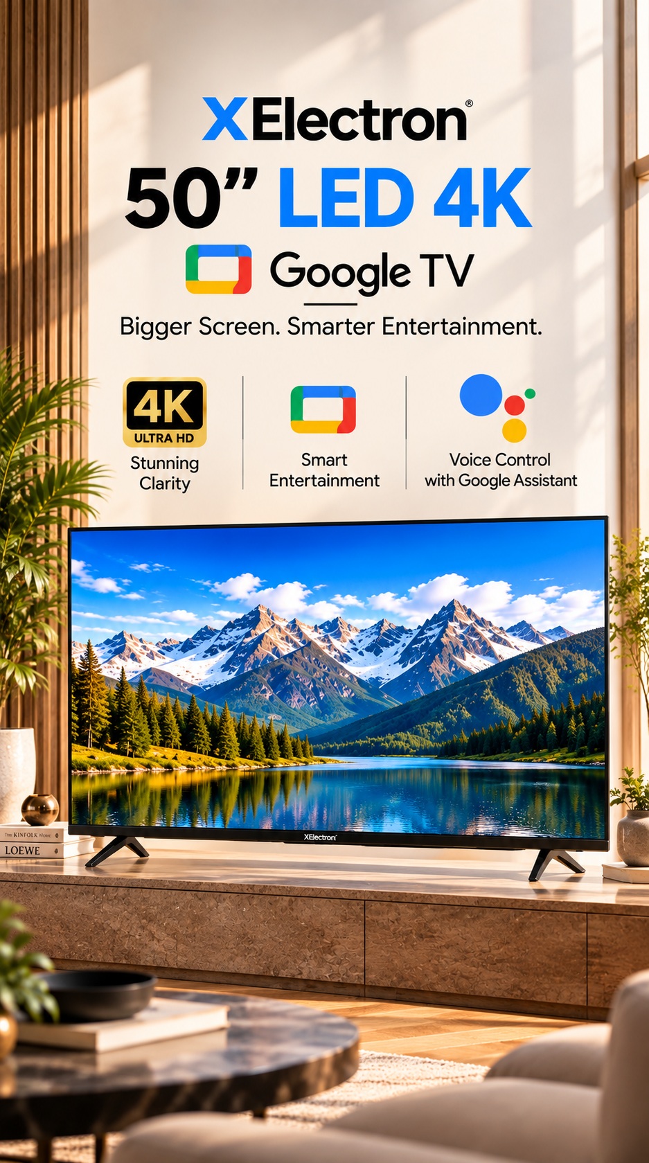 XElectron 50 Inch (110 cm) Techno Series 4K Ultra HD LED Smart Google TV 55GTV (Black) mobile banner 1