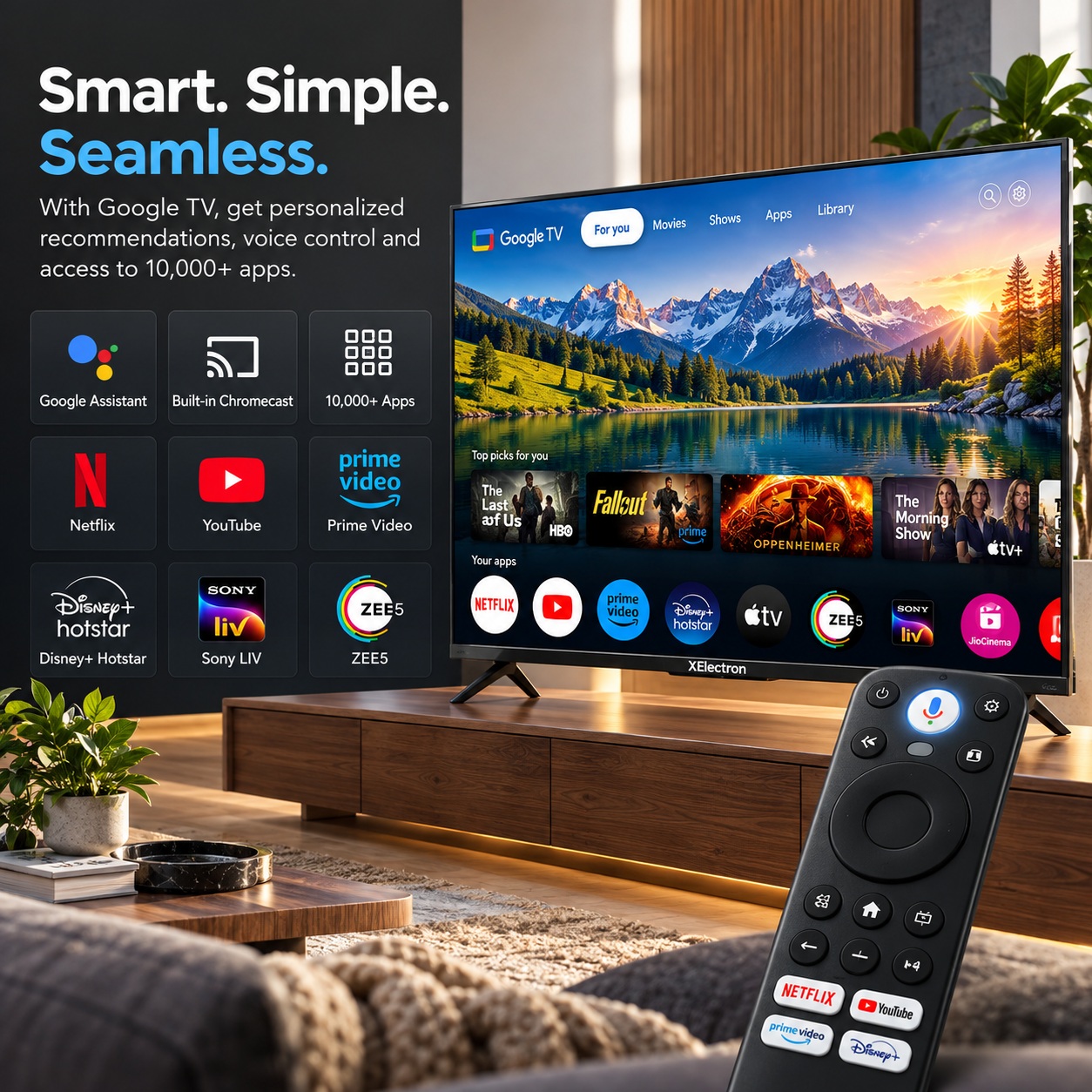 XElectron 55 Inch (140 cm) Techno Series 4K Ultra HD LED Smart Google TV 55GTV (Black) feature 1