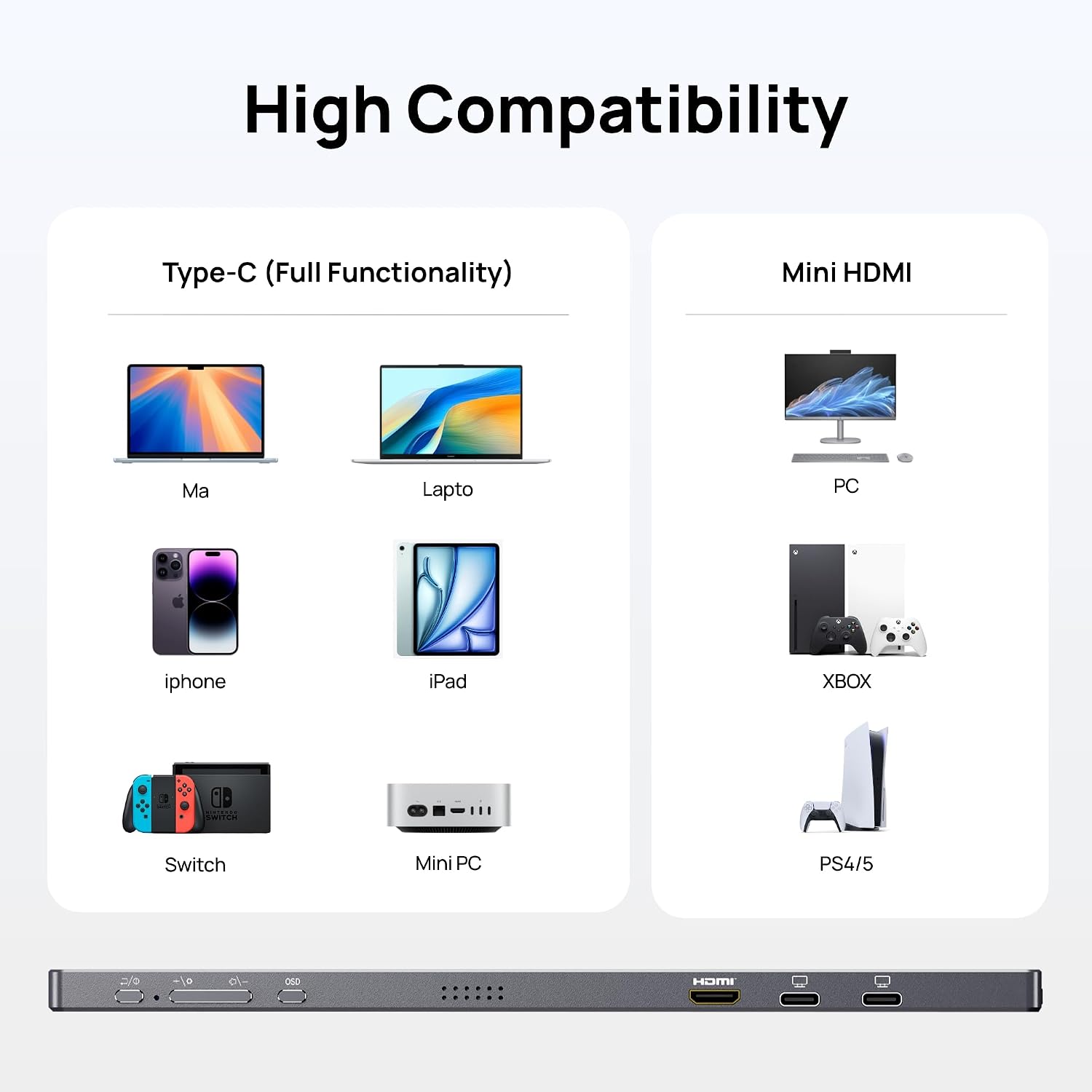 Arzopa A1 Pro 15.6 inch IPS FHD HDR 1080P Resolution 100% SRGB 300 Nits Portable Monitor feature 8