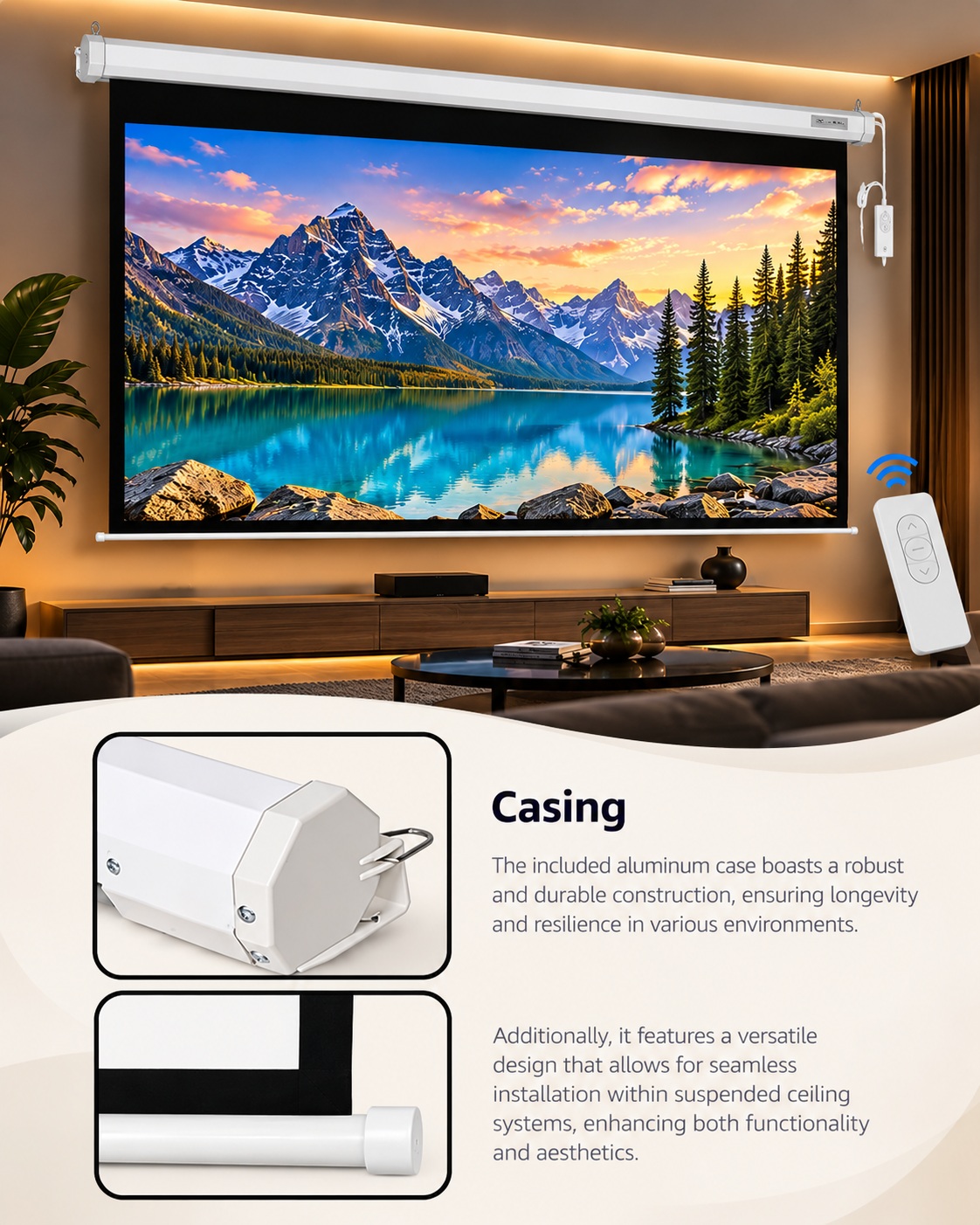 XElectron 150 Inches Motorized Projector Screen | Electric Projection Screen | Home Theatre Screen | with Remote Control (150 Inch, 4:3 Ratio) mobile banner 1
