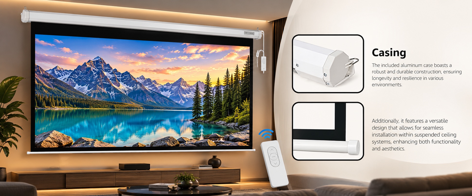 XElectron 150 Inches Motorized Projector Screen | Electric Projection Screen | Home Theatre Screen | with Remote Control (150 Inch, 4:3 Ratio) showcase banner 1