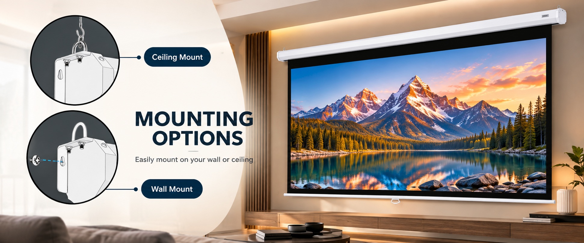 XElectron 150 Inches Motorized Projector Screen | Electric Projection Screen | Home Theatre Screen | with Remote Control (150 Inch, 4:3 Ratio) showcase banner 3