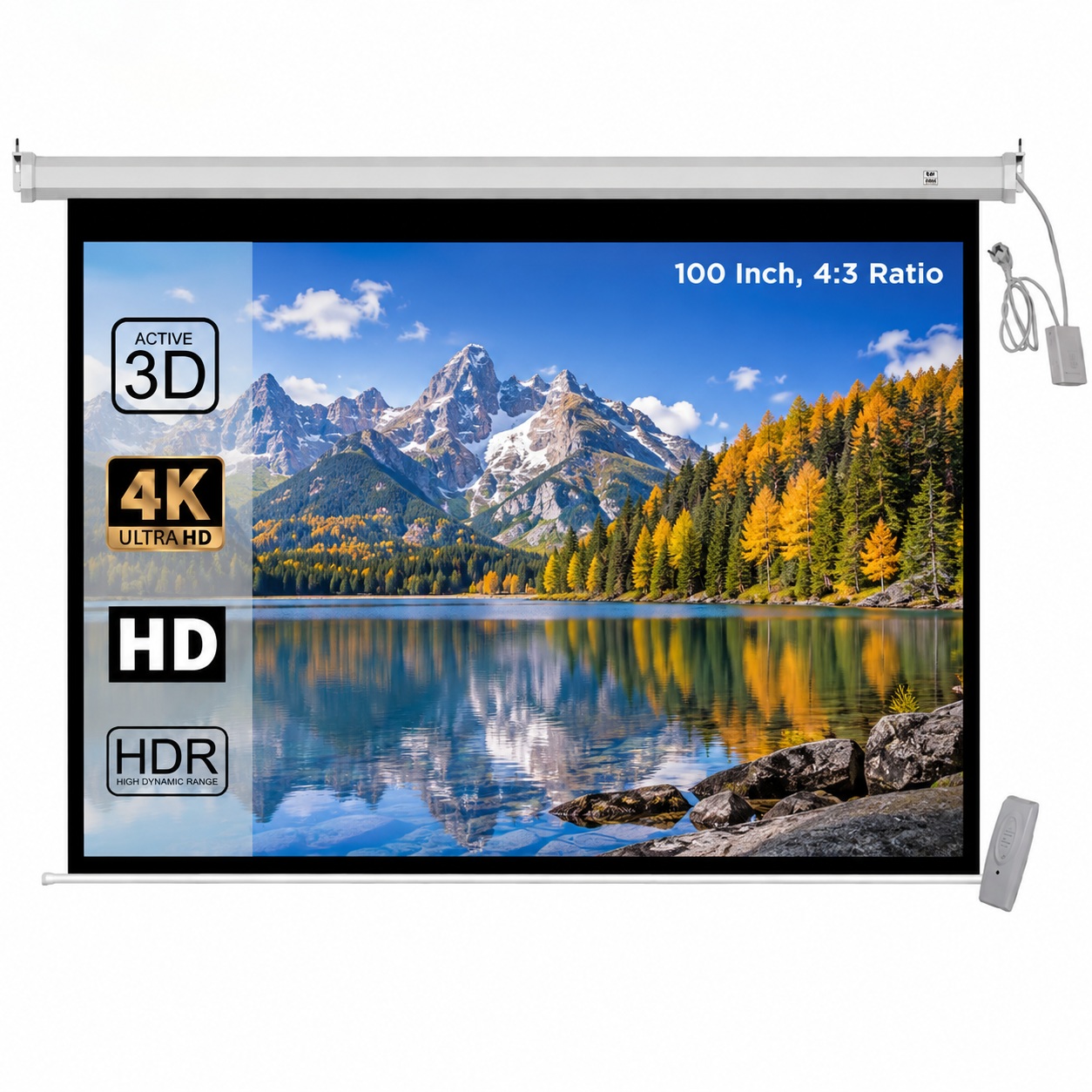 XElectron 100 Inches Motorized Projector Screen | Electric Projection Screen | Home Theatre Screen | with Remote Control (100 Inch, 4:3 Ratio)