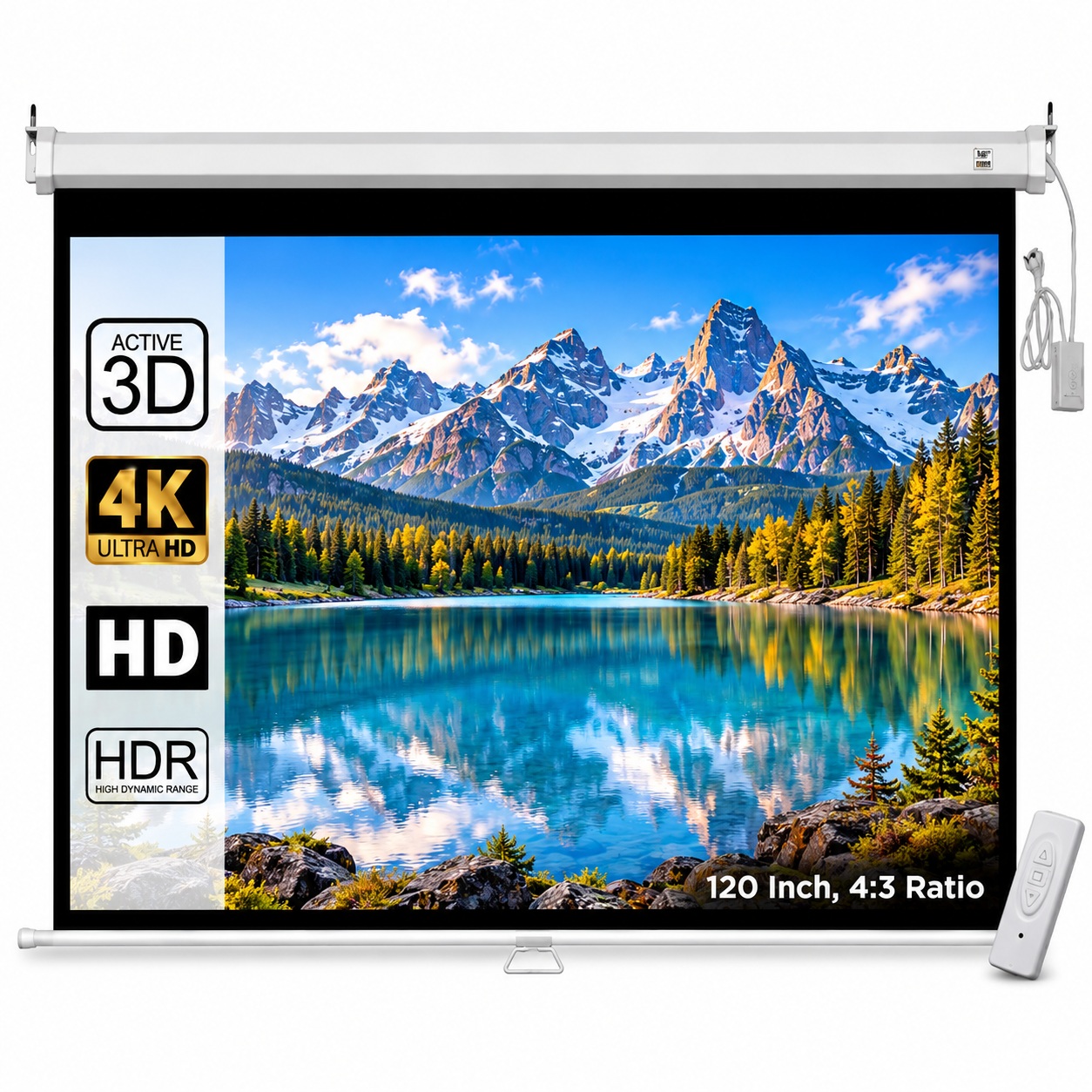 XElectron 120 Inches Motorized Projector Screen | Electric Projection Screen | Home Theatre Screen | with Remote Control (120 Inch, 4:3 Ratio)
