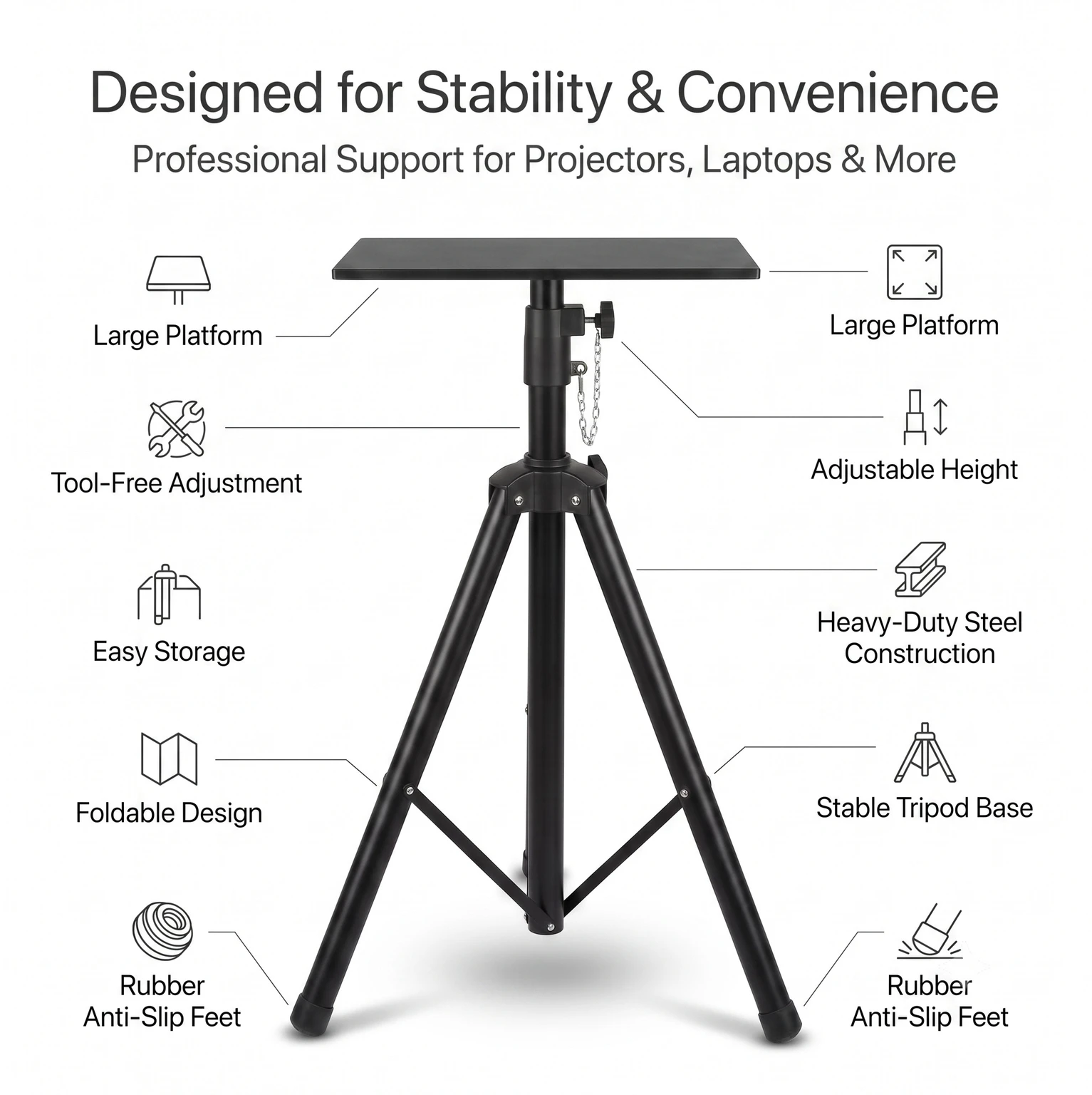 XElectron 5ft Tripod Adjustable Projector Stand with Tray for Office & Home