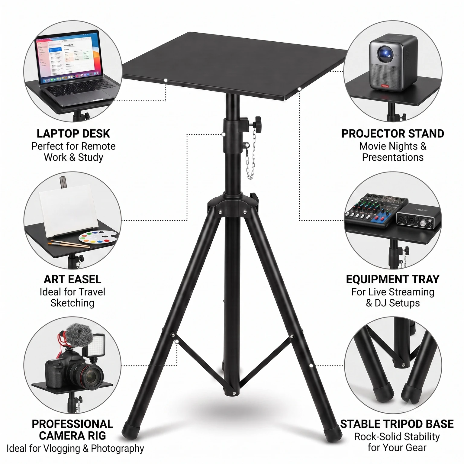 XElectron 5ft Tripod Adjustable Projector Stand with Tray for Office & Home feature 3