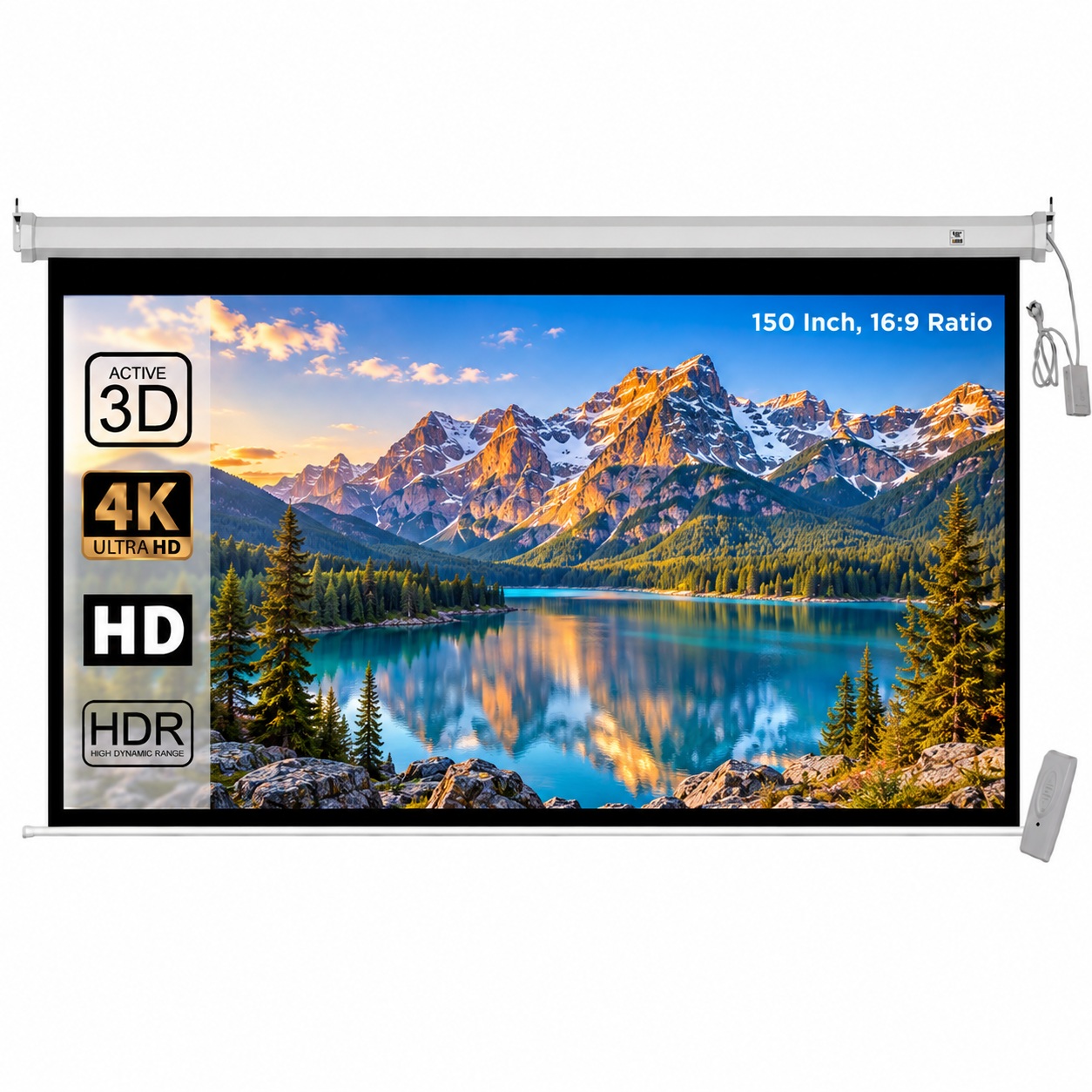 XElectron 150 Inches Motorized Projector Screen | Electric Projection Screen | Home Theatre Screen | with Remote Control (150 Inch, 16:9 Ratio)