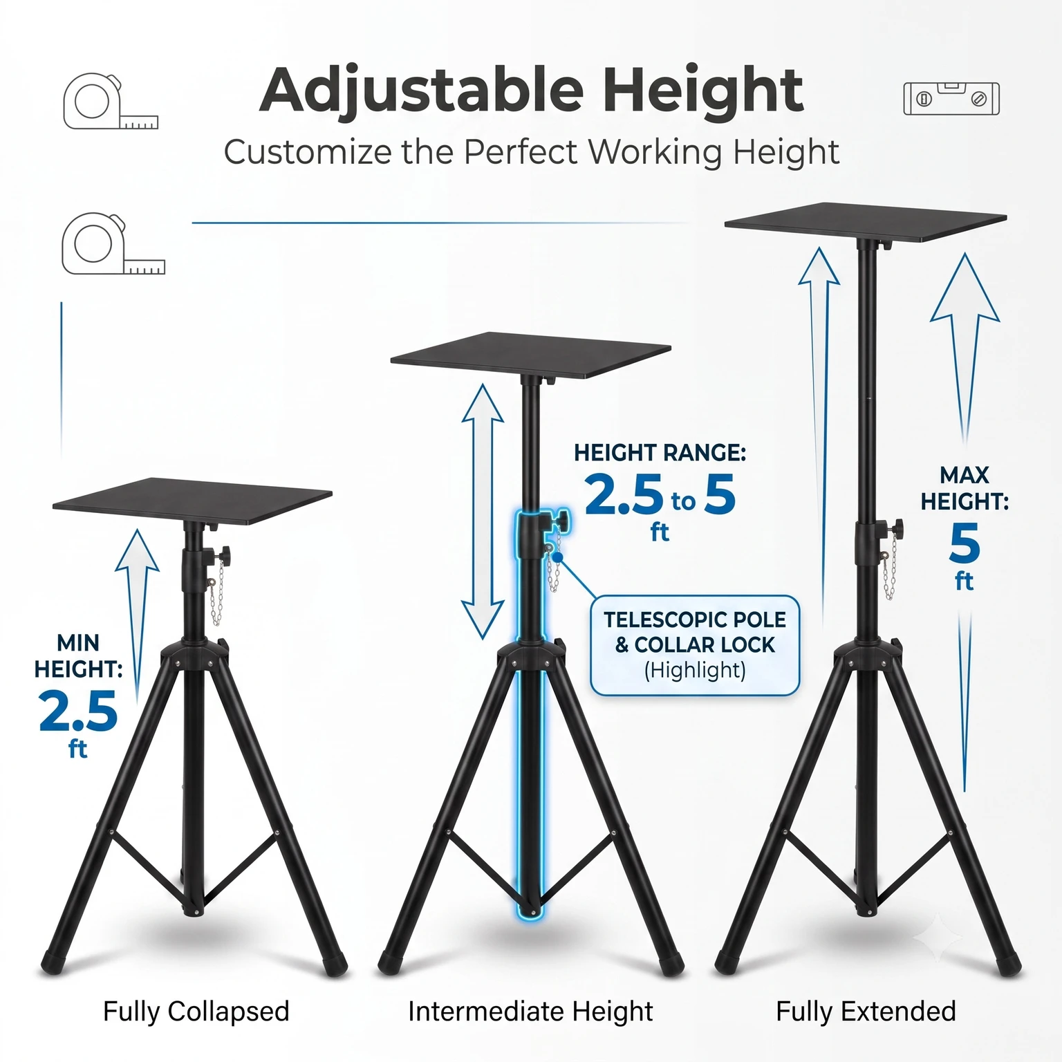 XElectron 5ft Tripod Adjustable Projector Stand with Tray for Office & Home feature 2